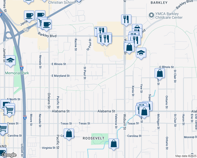 map of restaurants, bars, coffee shops, grocery stores, and more near 1812 East Maryland Street in Bellingham