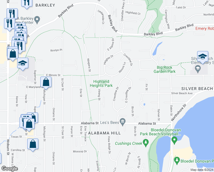 map of restaurants, bars, coffee shops, grocery stores, and more near 3224 Maryland Place in Bellingham