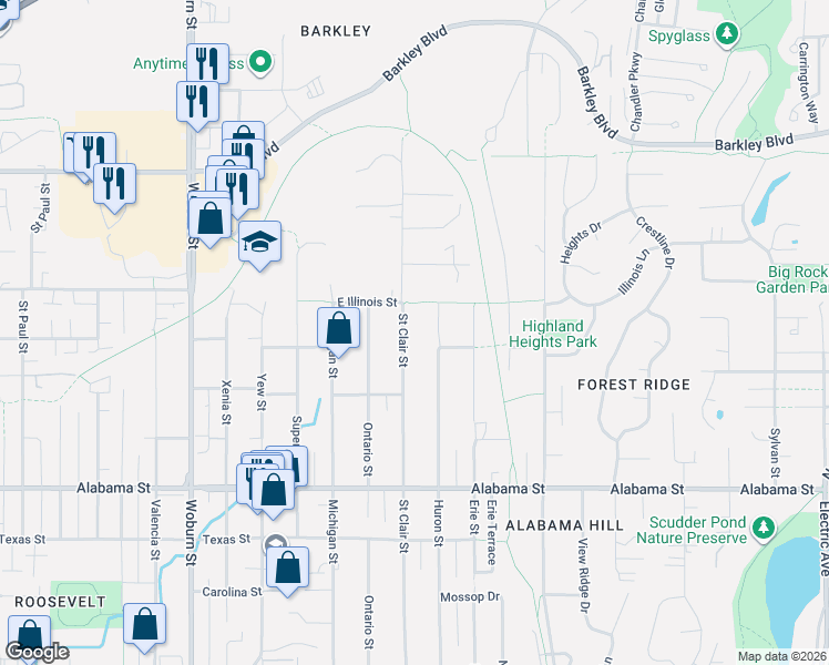 map of restaurants, bars, coffee shops, grocery stores, and more near 2719 Huron Street in Bellingham
