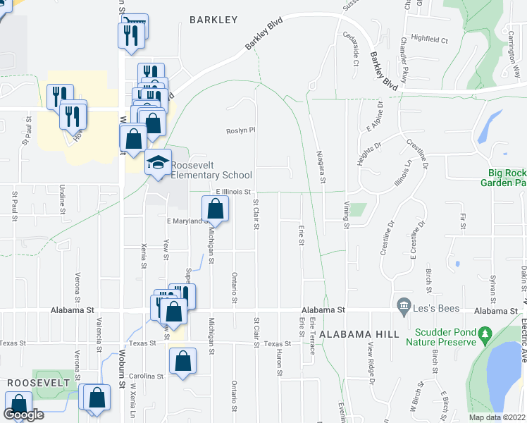 map of restaurants, bars, coffee shops, grocery stores, and more near 2719 Huron Street in Bellingham