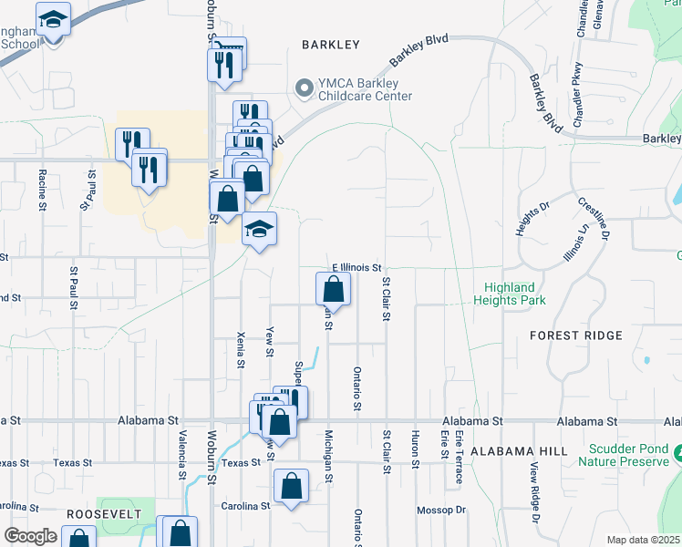 map of restaurants, bars, coffee shops, grocery stores, and more near 2900 Michigan Street in Bellingham