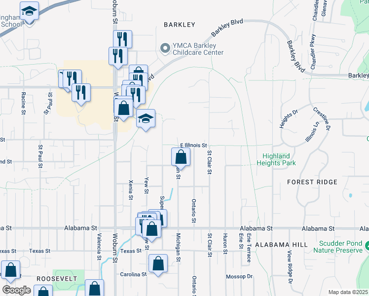 map of restaurants, bars, coffee shops, grocery stores, and more near 2900 Michigan Street in Bellingham