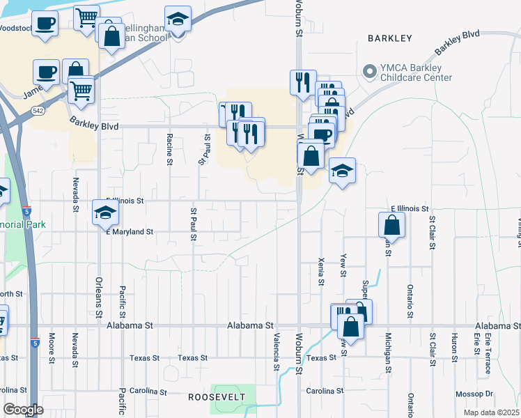 map of restaurants, bars, coffee shops, grocery stores, and more near 2014 East Illinois Street in Bellingham