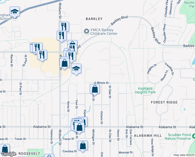 map of restaurants, bars, coffee shops, grocery stores, and more near 2900 Michigan Street in Bellingham