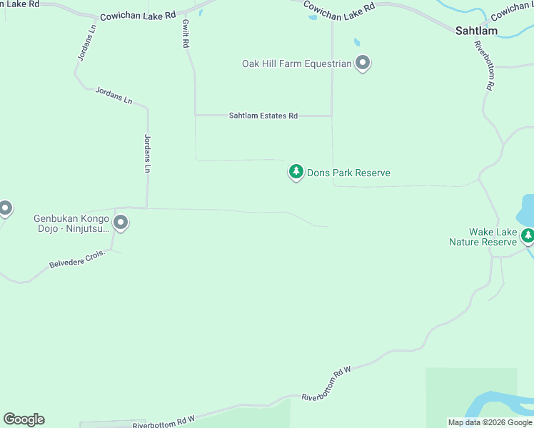map of restaurants, bars, coffee shops, grocery stores, and more near Appaloosa Way in Cowichan Valley