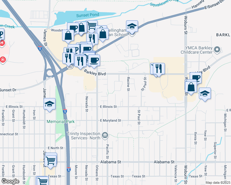 map of restaurants, bars, coffee shops, grocery stores, and more near 3022 Barkley Meadows Circle in Bellingham