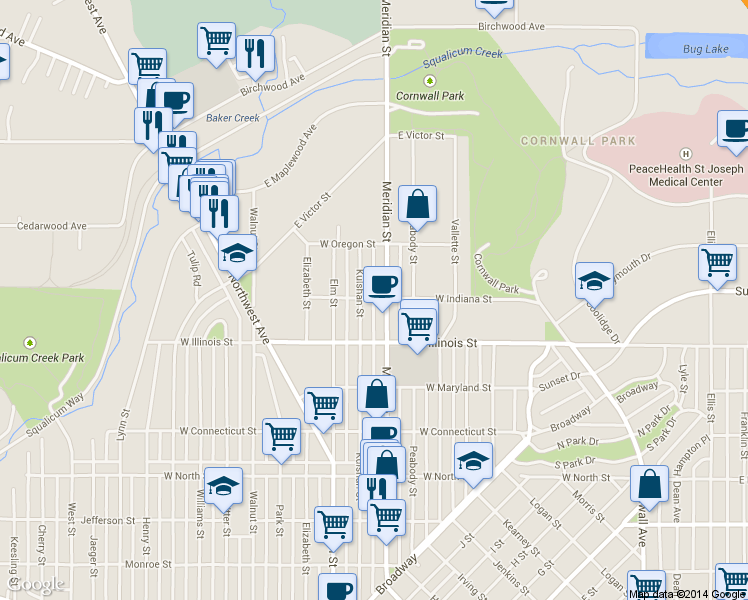 map of restaurants, bars, coffee shops, grocery stores, and more near 3000 Kulshan Street in Bellingham