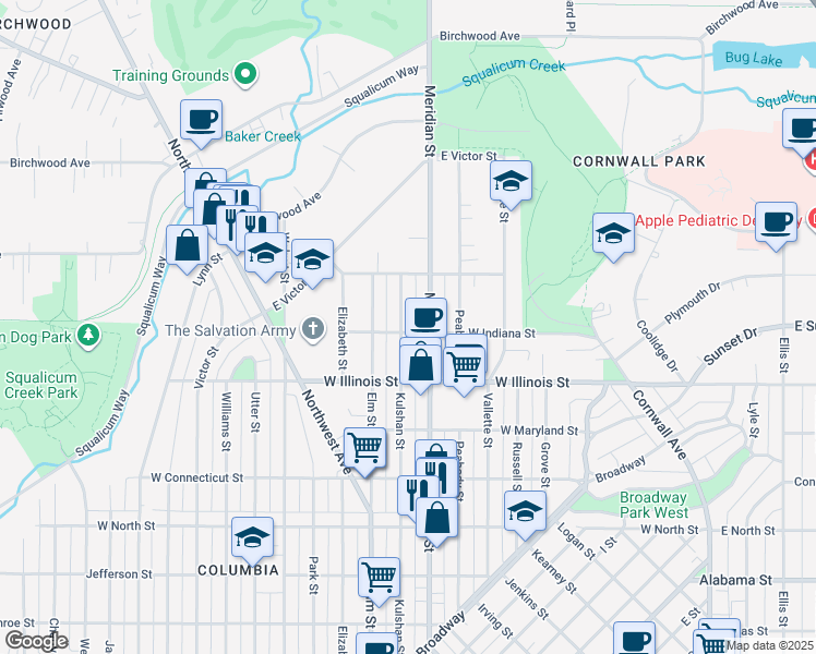 map of restaurants, bars, coffee shops, grocery stores, and more near 3000 Kulshan Street in Bellingham
