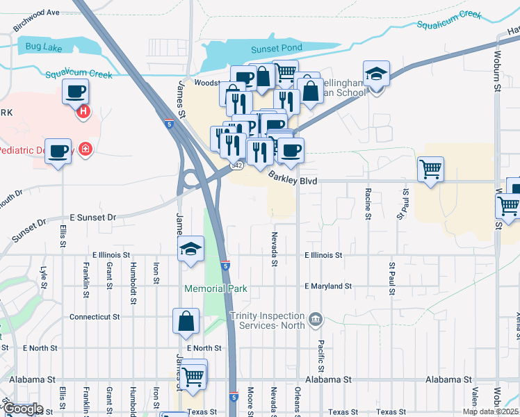 map of restaurants, bars, coffee shops, grocery stores, and more near in Bellingham