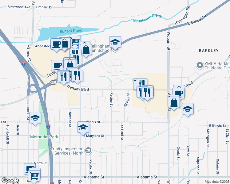 map of restaurants, bars, coffee shops, grocery stores, and more near 3032 Barkley Grove Loop in Bellingham