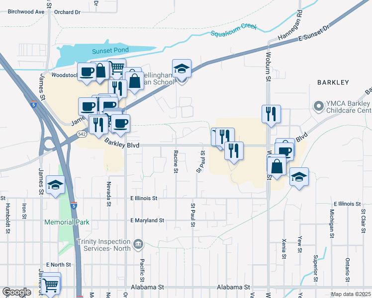 map of restaurants, bars, coffee shops, grocery stores, and more near 3032 Barkley Grove Loop in Bellingham