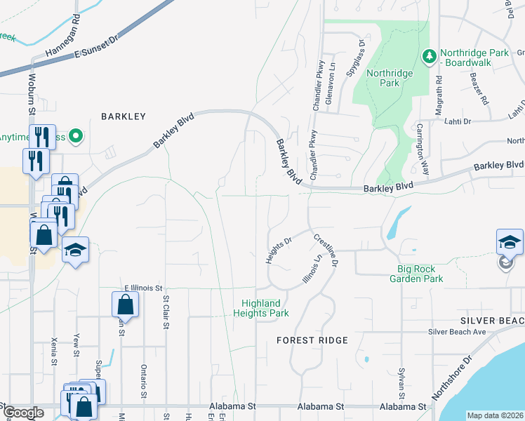 map of restaurants, bars, coffee shops, grocery stores, and more near 3029 W Alpine Dr in Bellingham