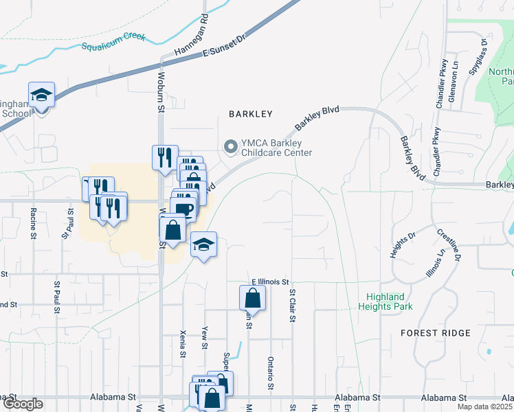 map of restaurants, bars, coffee shops, grocery stores, and more near 2606 Saint Clair Place in Bellingham