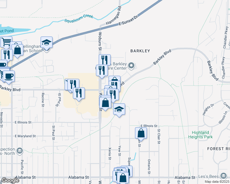 map of restaurants, bars, coffee shops, grocery stores, and more near 2950 Newmarket Street in Bellingham