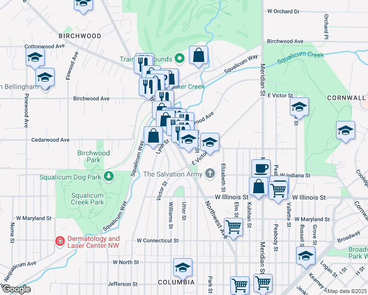 map of restaurants, bars, coffee shops, grocery stores, and more near 3006 Northwest Avenue in Bellingham