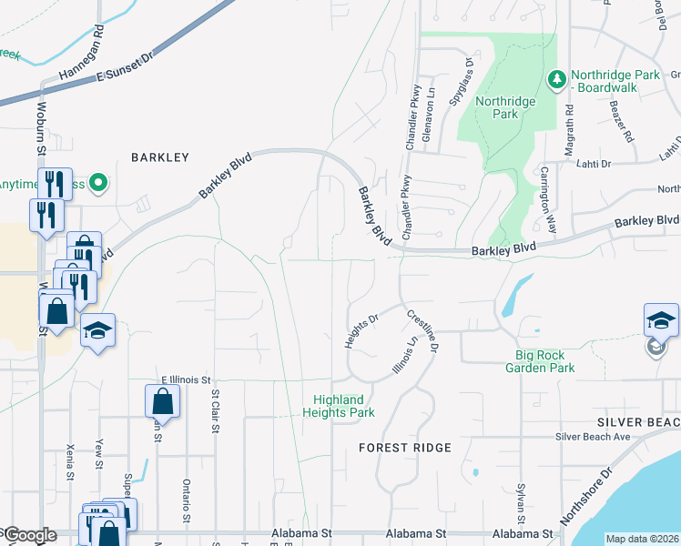 map of restaurants, bars, coffee shops, grocery stores, and more near 3029 West Alpine Drive in Bellingham
