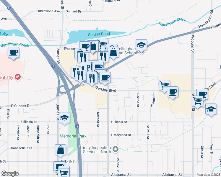 map of restaurants, bars, coffee shops, grocery stores, and more near 1306 Barkley Boulevard in Bellingham