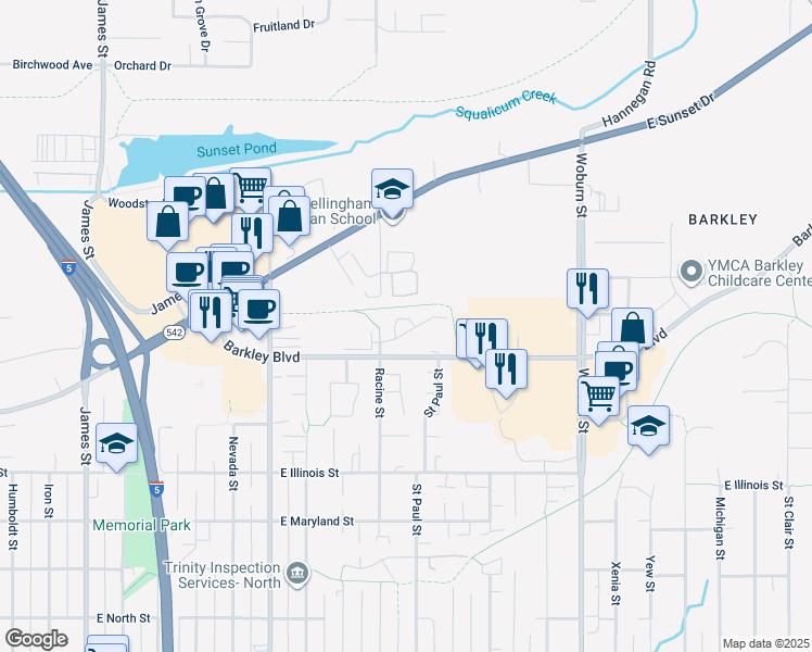 map of restaurants, bars, coffee shops, grocery stores, and more near 3124 Racine Street in Bellingham