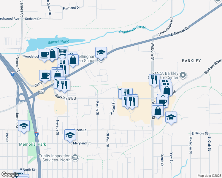 map of restaurants, bars, coffee shops, grocery stores, and more near 3118 Racine Street in Bellingham