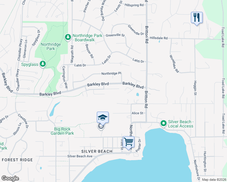 map of restaurants, bars, coffee shops, grocery stores, and more near 4115 Springland Lane in Bellingham