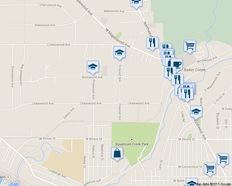 map of restaurants, bars, coffee shops, grocery stores, and more near 3115 Firwood Avenue in Bellingham
