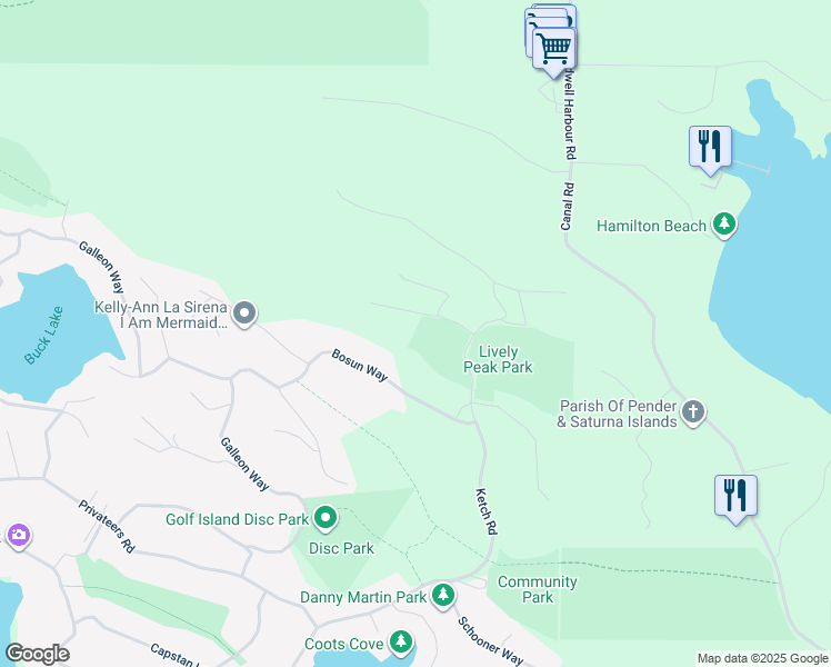 map of restaurants, bars, coffee shops, grocery stores, and more near 4609 Sailor Road in Pender Island