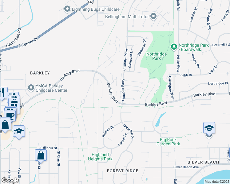 map of restaurants, bars, coffee shops, grocery stores, and more near 3350 Bellevue Place in Bellingham
