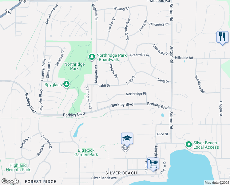 map of restaurants, bars, coffee shops, grocery stores, and more near 4011 Northridge Way in Bellingham