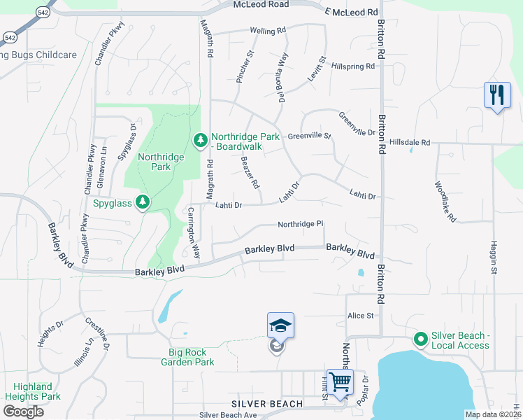 map of restaurants, bars, coffee shops, grocery stores, and more near 4011 Northridge Way in Bellingham