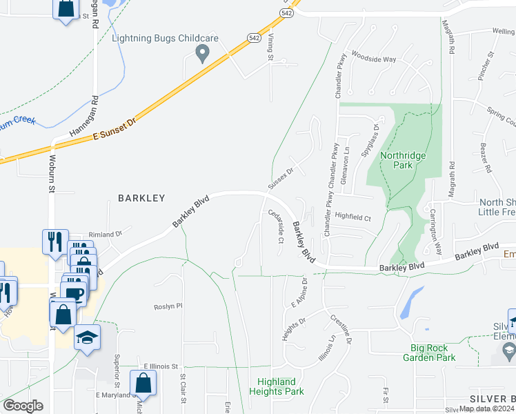 map of restaurants, bars, coffee shops, grocery stores, and more near 3319 Brandywine Court in Bellingham