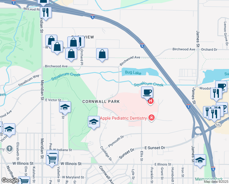 map of restaurants, bars, coffee shops, grocery stores, and more near 2600 Squalicum Parkway in Bellingham