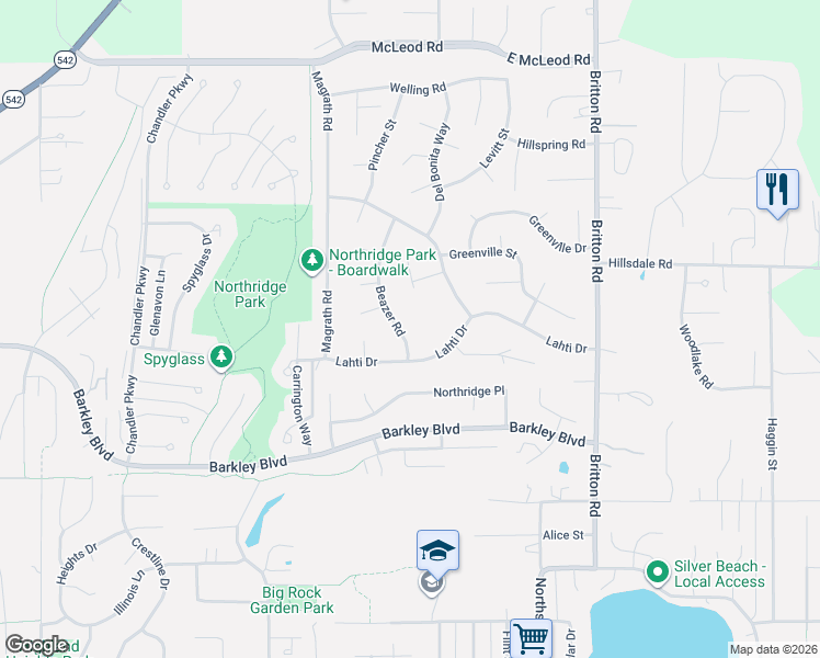 map of restaurants, bars, coffee shops, grocery stores, and more near 3706 Beazer Road in Bellingham