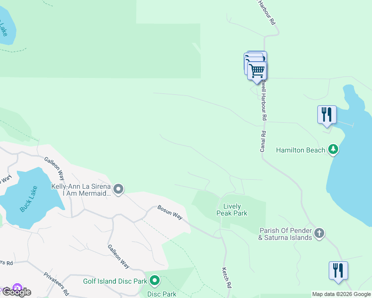 map of restaurants, bars, coffee shops, grocery stores, and more near 3601 Sailor Easement in Pender Island