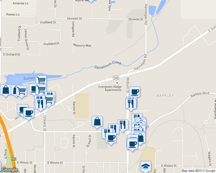 map of restaurants, bars, coffee shops, grocery stores, and more near 1906 East Sunset Drive in Bellingham