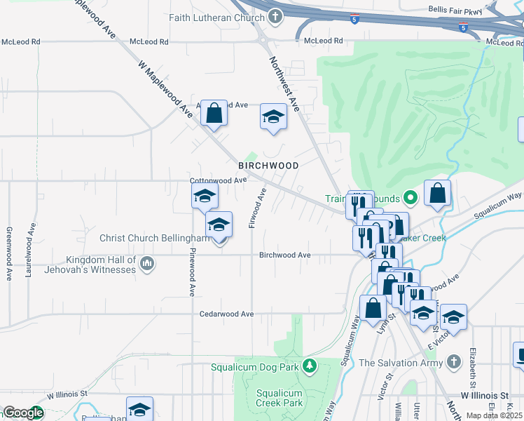 map of restaurants, bars, coffee shops, grocery stores, and more near 3242 Firwood Avenue in Bellingham