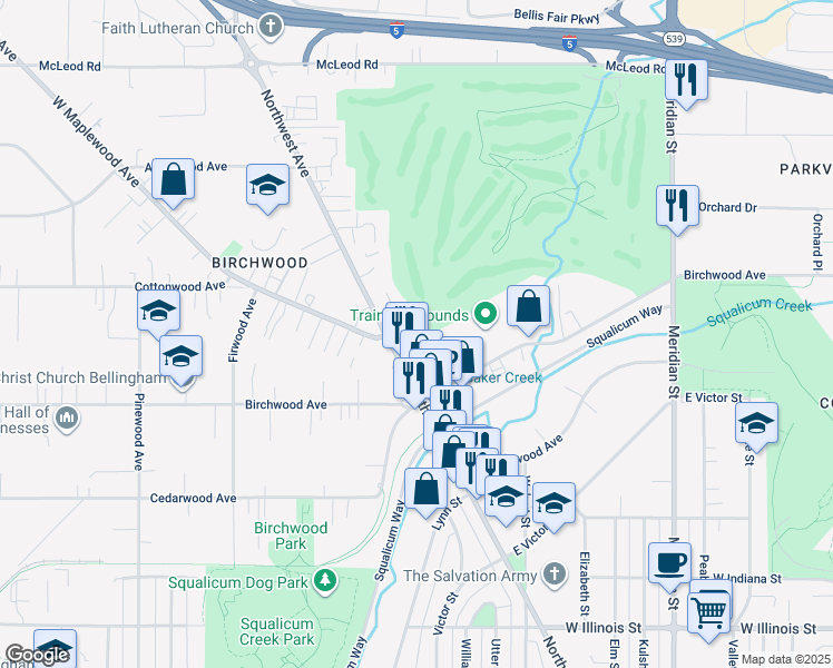 map of restaurants, bars, coffee shops, grocery stores, and more near 3240 Northwest Avenue in Bellingham