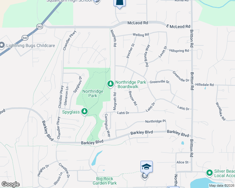 map of restaurants, bars, coffee shops, grocery stores, and more near 1319 Andrea Court in Bellingham