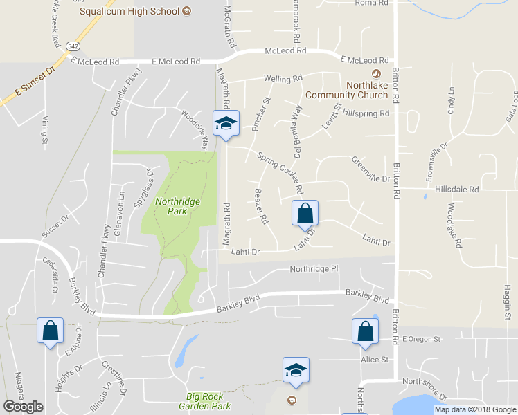 map of restaurants, bars, coffee shops, grocery stores, and more near 3703 Beazer Street in Bellingham