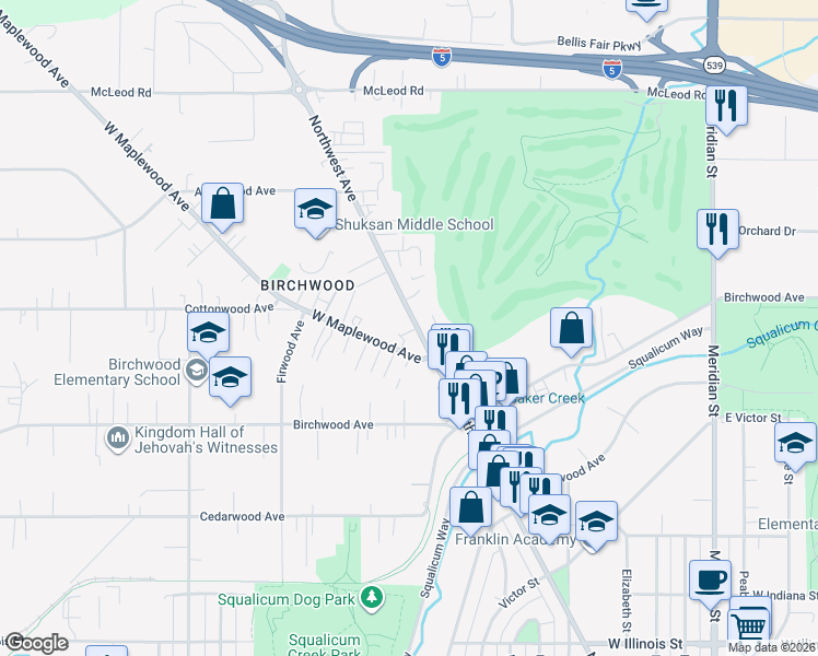 map of restaurants, bars, coffee shops, grocery stores, and more near 3313 Northwest Avenue in Bellingham