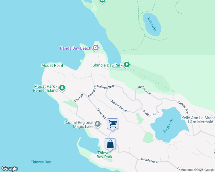 map of restaurants, bars, coffee shops, grocery stores, and more near 2602 Dory Way in Pender Island