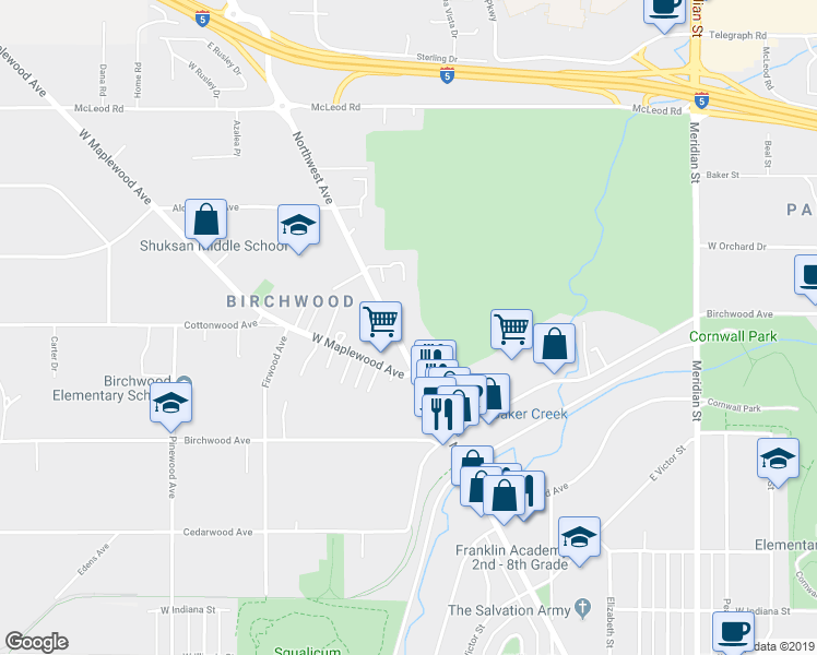 map of restaurants, bars, coffee shops, grocery stores, and more near 3314 Northwest Avenue in Bellingham