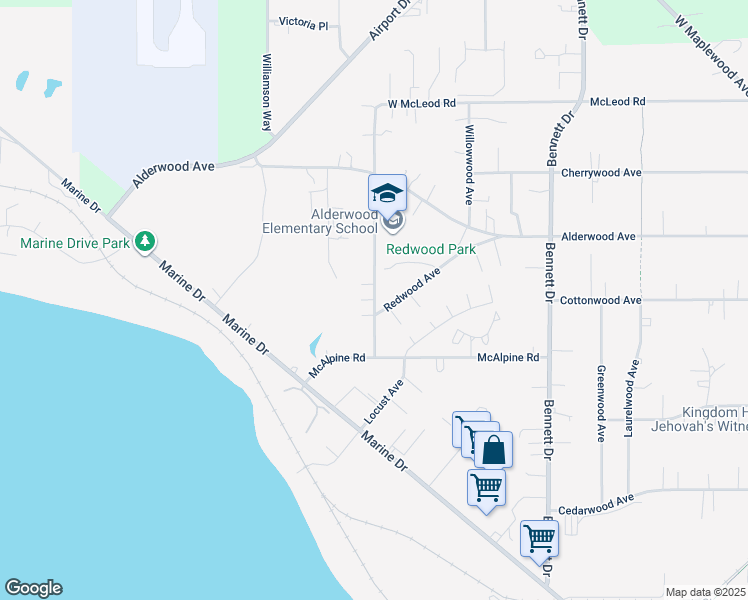 map of restaurants, bars, coffee shops, grocery stores, and more near 3303 Hollywood Avenue in Bellingham