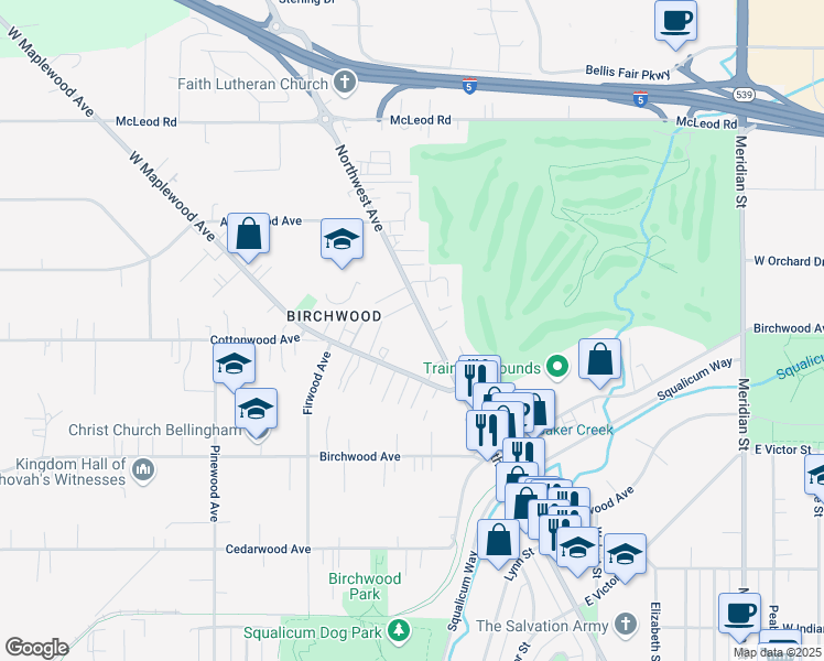 map of restaurants, bars, coffee shops, grocery stores, and more near 3327 Northwest Avenue in Bellingham