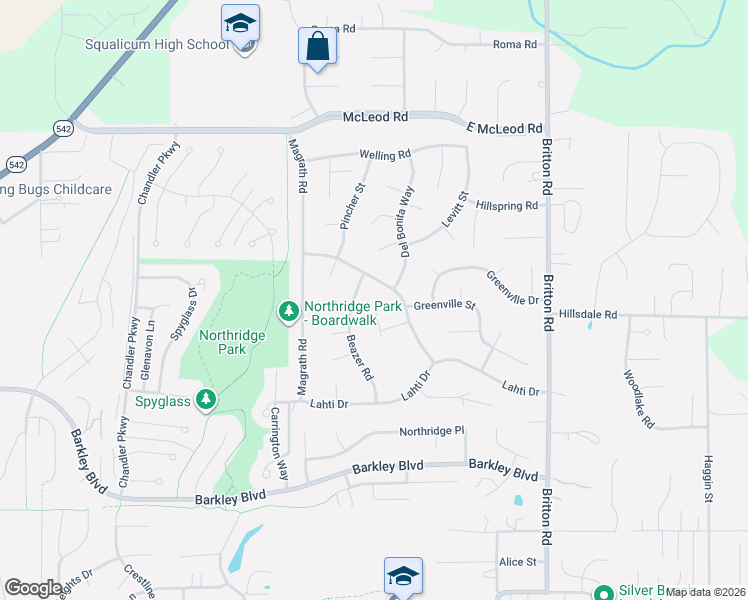 map of restaurants, bars, coffee shops, grocery stores, and more near 3756 Beazer Road in Bellingham