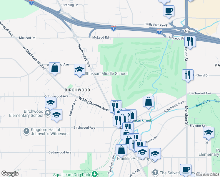 map of restaurants, bars, coffee shops, grocery stores, and more near 3322 Northwest Avenue in Bellingham
