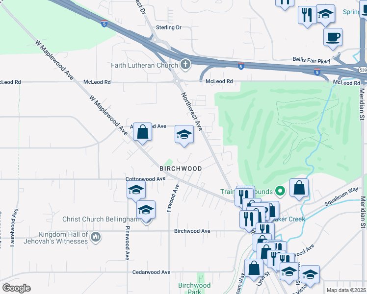 map of restaurants, bars, coffee shops, grocery stores, and more near 2717 Alderwood Avenue in Bellingham