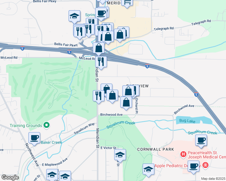 map of restaurants, bars, coffee shops, grocery stores, and more near 903 Baker Street in Bellingham