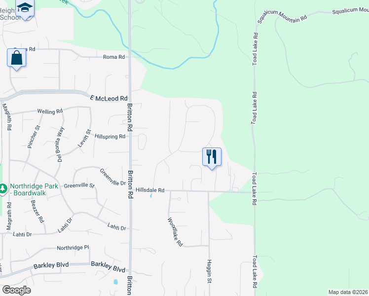map of restaurants, bars, coffee shops, grocery stores, and more near 3807 Gala Loop in Bellingham