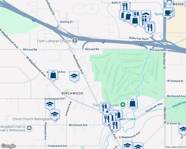 map of restaurants, bars, coffee shops, grocery stores, and more near 2600 Alderwood Avenue in Bellingham
