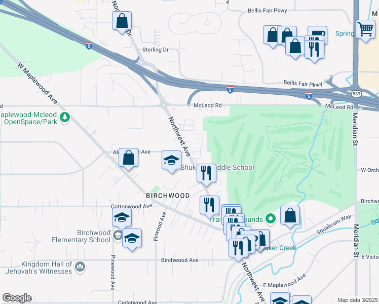 map of restaurants, bars, coffee shops, grocery stores, and more near 2690 Alderwood Avenue in Bellingham